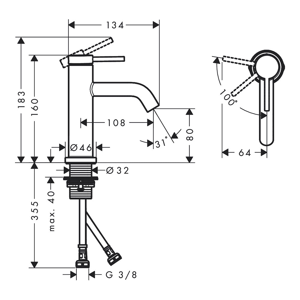 Hansgrohe Tecturis S Single Lever Basin Mixer Tap 80 Coolstart Ecosmart+ Without Waste Set Chrome