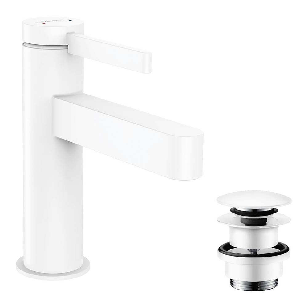 Hansgrohe Finoris Single Lever Basin Mixer 100 With Push-Open Waste Set Matt White