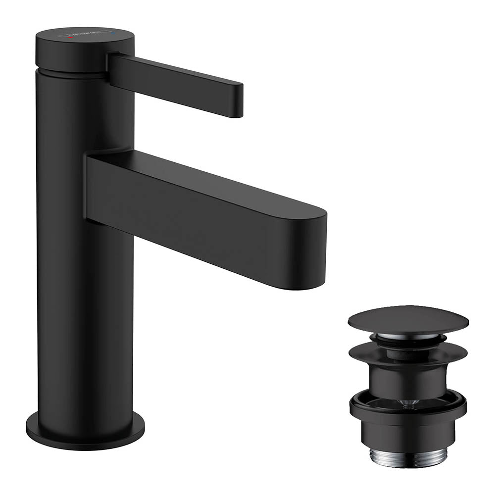 Hansgrohe Finoris Single Lever Basin Mixer 100 With Push-Open Waste Set Matt Black