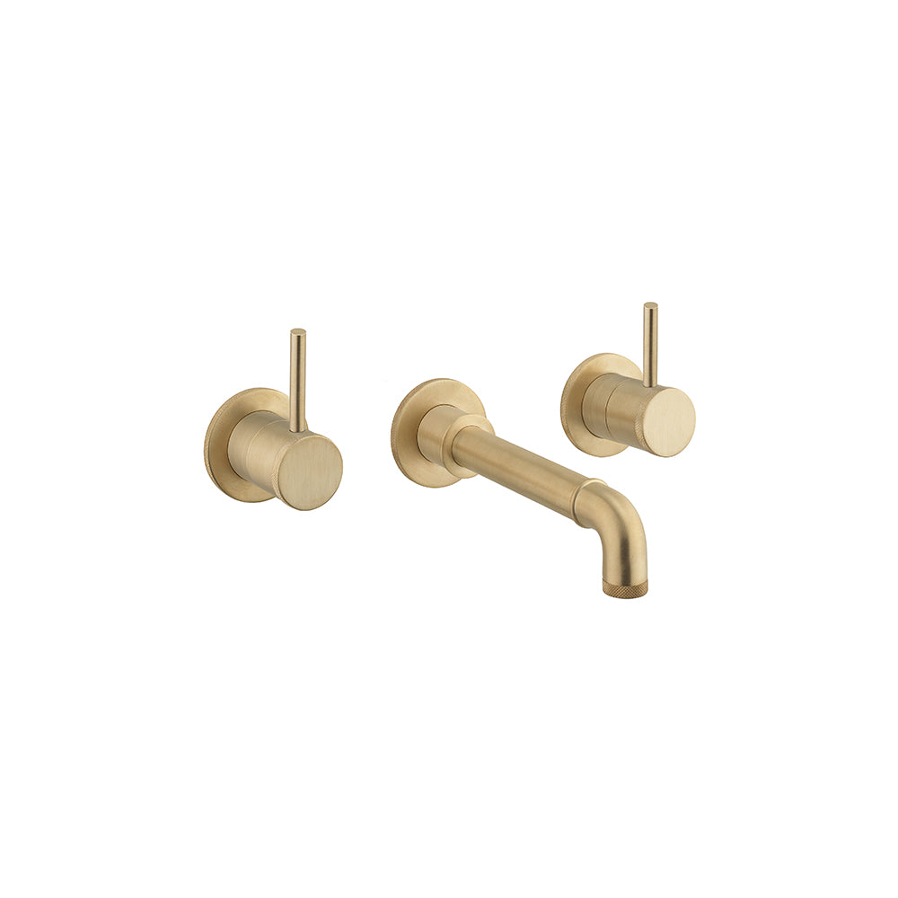 Crosswater MPairO Industrial 3 Hole Wall Mounted Basin Set Unlaqered Brushed Brass