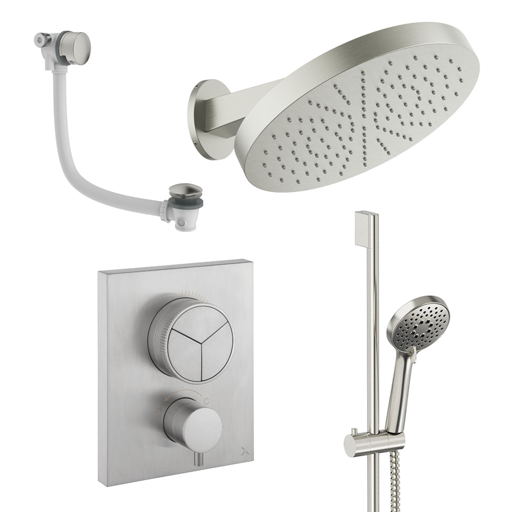 Crosswater Push Shower Set 10 Brushed Nickel