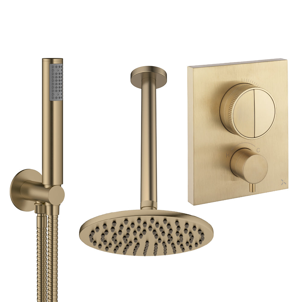 Crosswater Push Shower Set 1 Brushed Brass 200mm Ceiling Mounted (Excluding Crossbox)