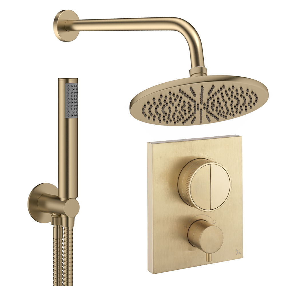 Crosswater Push Shower Set 1 Brushed Brass 300mm