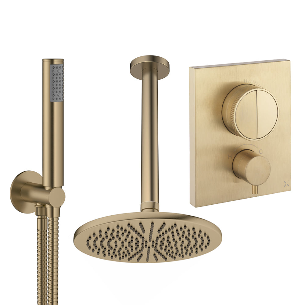 Crosswater Push Shower Set 1 Brushed Brass 300mm Ceiling Mounted (Excluding Crossbox)
