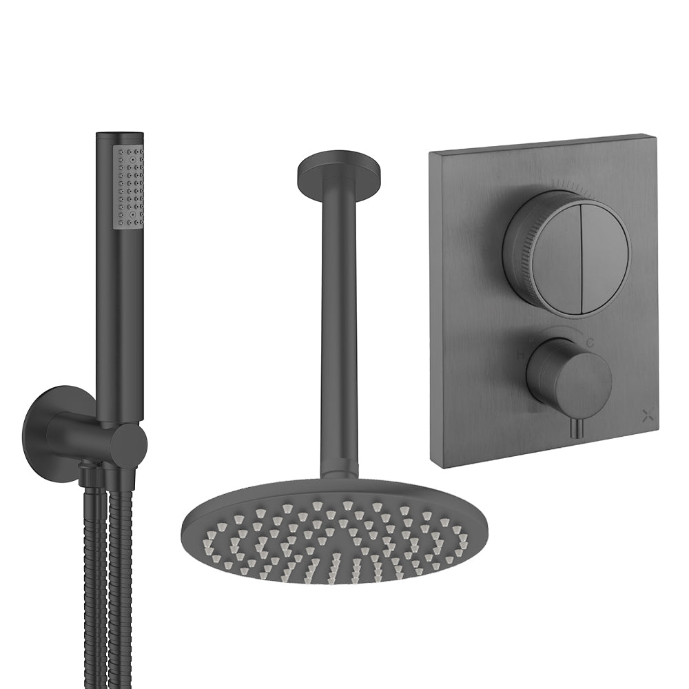 Crosswater Push Shower Set 1 Slate 200mm Ceiling Mounted (Excluding Crossbox)