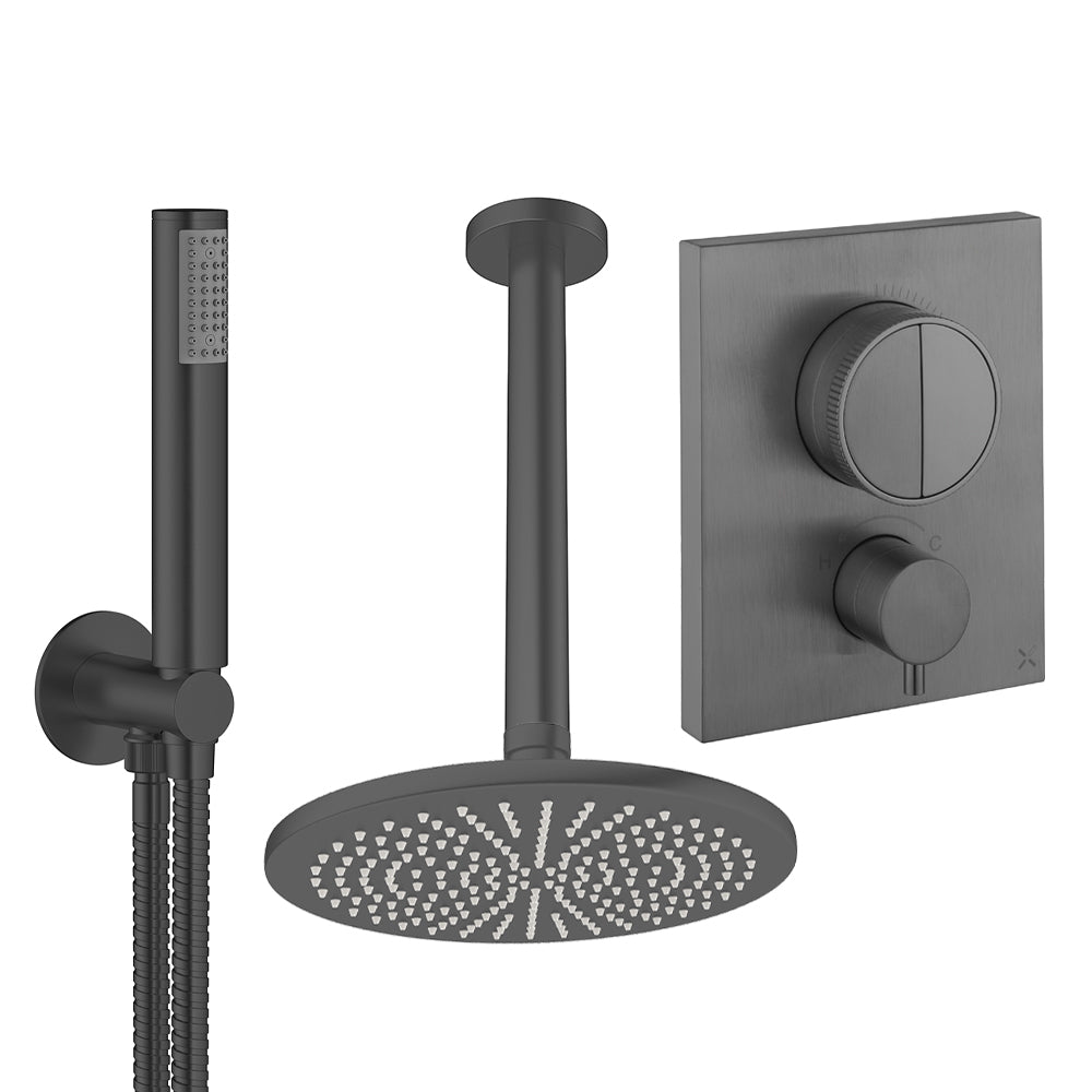 Crosswater Push Shower Set 1 Slate 300mm Ceiling Mounted (Excluding Crossbox)
