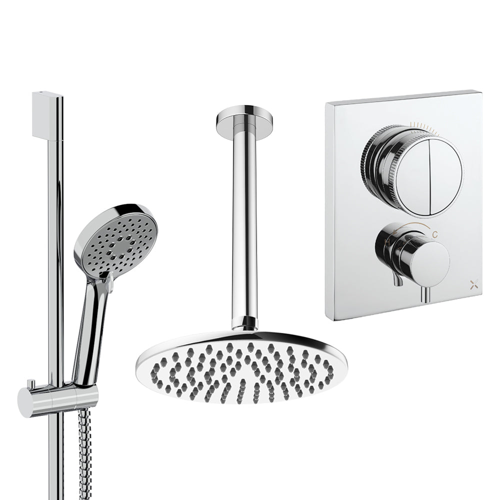 Crosswater Push Shower Set 2 Chrome 200mm Ceiling Mounted (Excluding Crossbox)