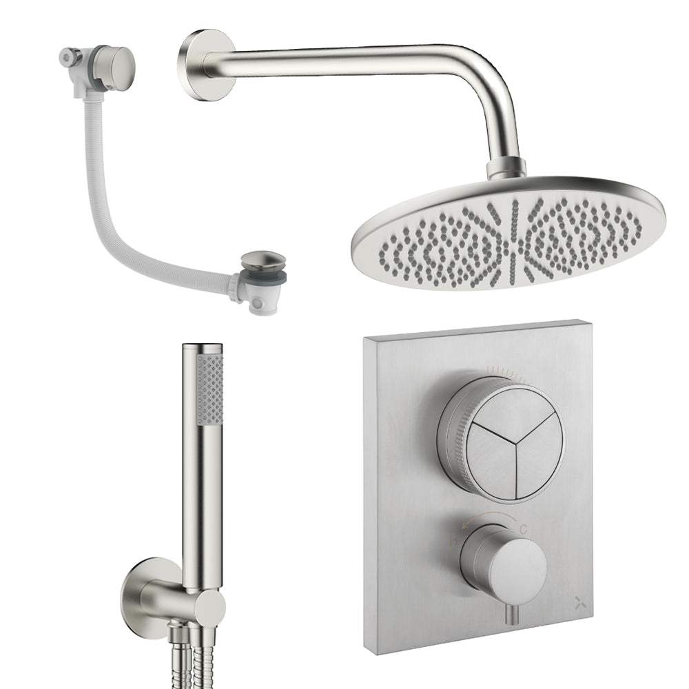 Crosswater Push Shower Set 7 Brushed Nickel 300mm