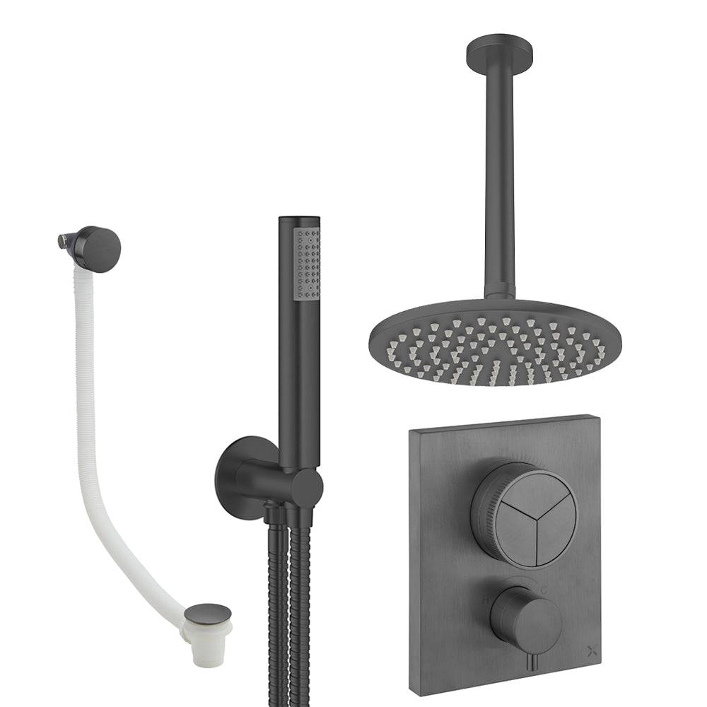 Crosswater Push Shower Set 7 Slate 200mm Ceiling Mounted