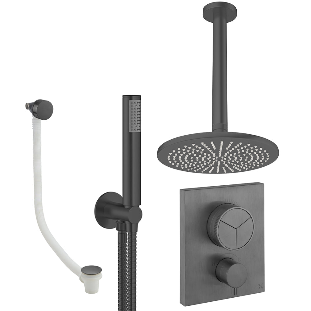 Crosswater Push Shower Set 7 Slate 300mm Ceiling Mounted