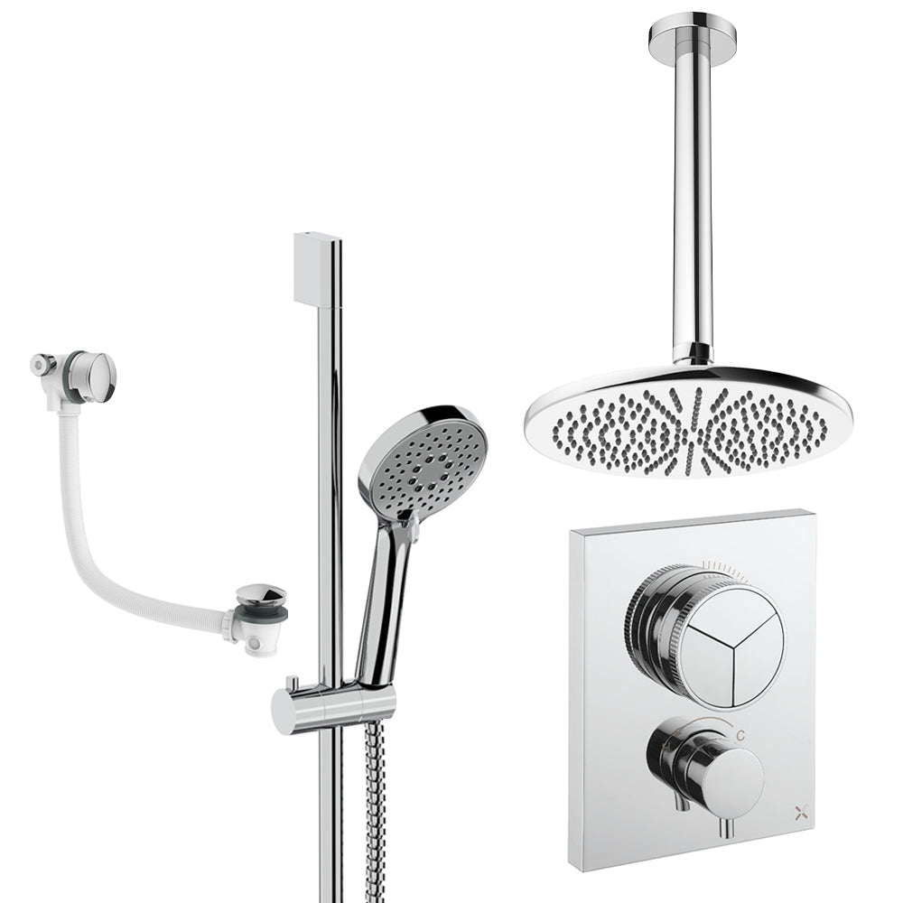 Crosswater Push Shower Set 8 Chrome 300mm Ceiling Mounted