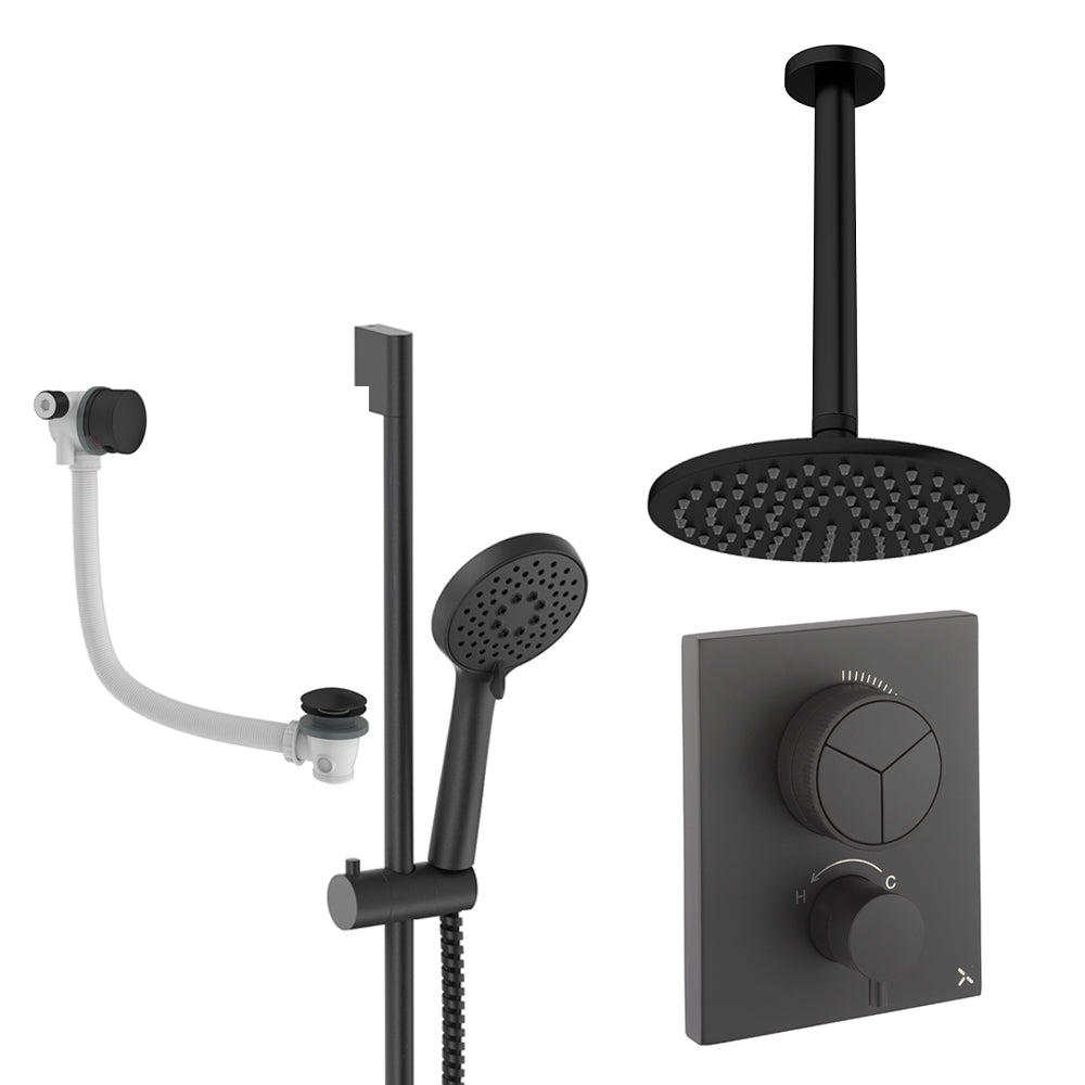 Crosswater Push Shower Set 8 Matt Black 200mm Ceiling Mounted