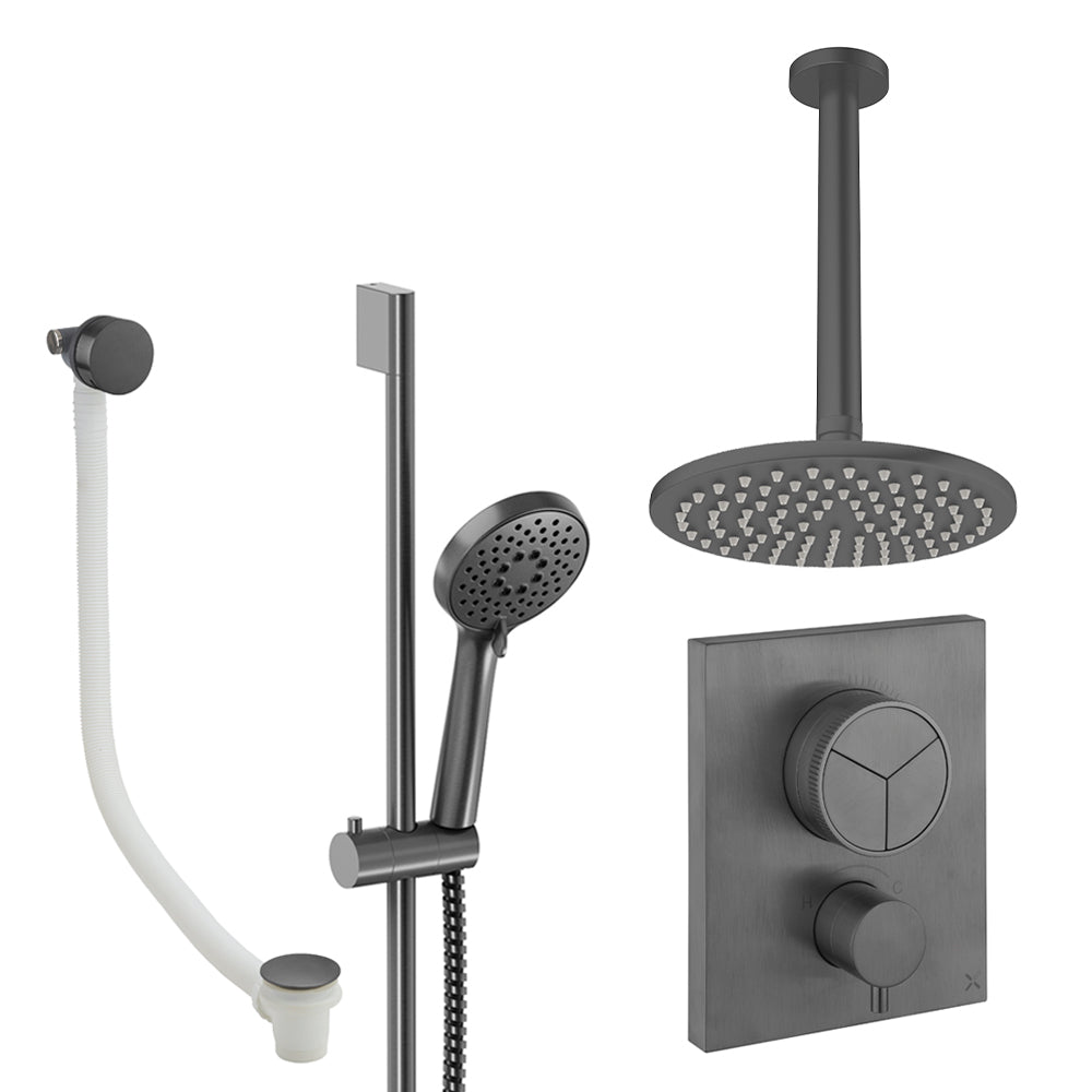Crosswater Push Shower Set 8 Slate 200mm Ceiling Mounted