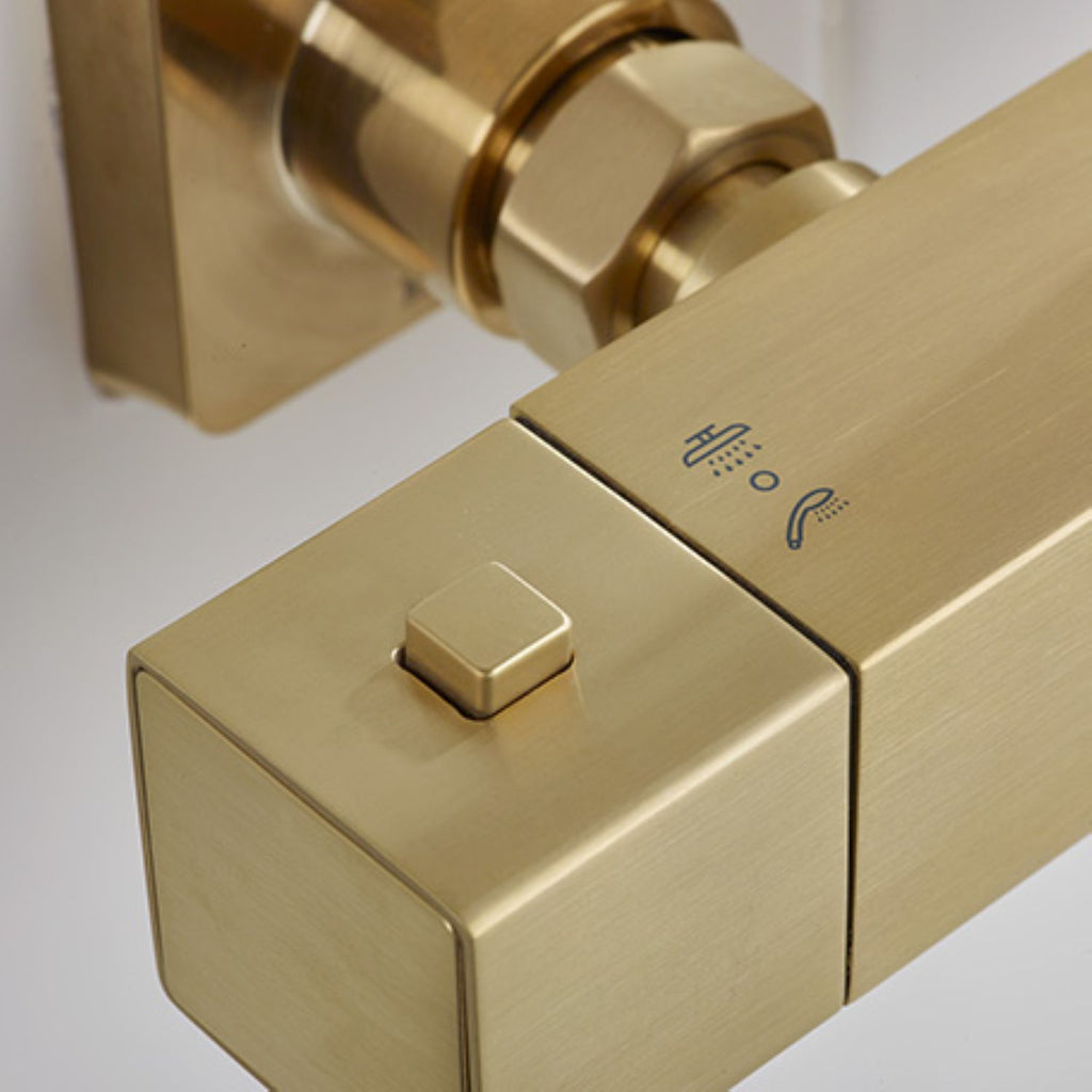 Bristan Qubo Safe Touch Thermostatic Dual Outlet Shower Brushed Brass QB SHXDIVCTFF BB.