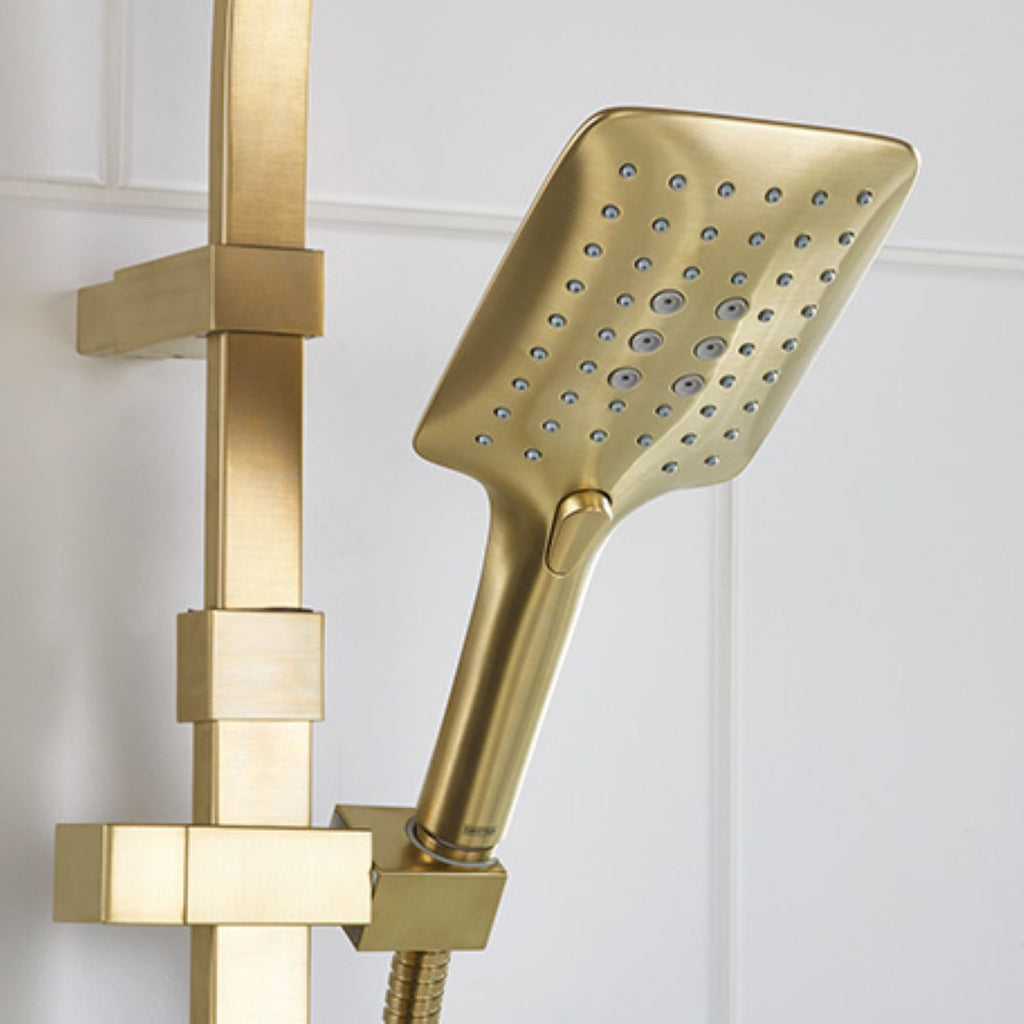 Bristan Qubo Safe Touch Thermostatic Dual Outlet Shower Brushed Brass QB SHXDIVCTFF BB.