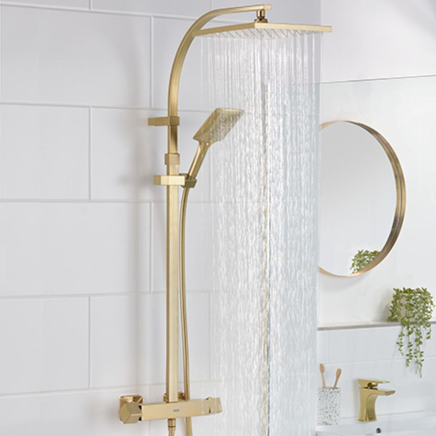 Bristan Qubo Safe Touch Thermostatic Dual Outlet Shower Brushed Brass QB SHXDIVCTFF BB.