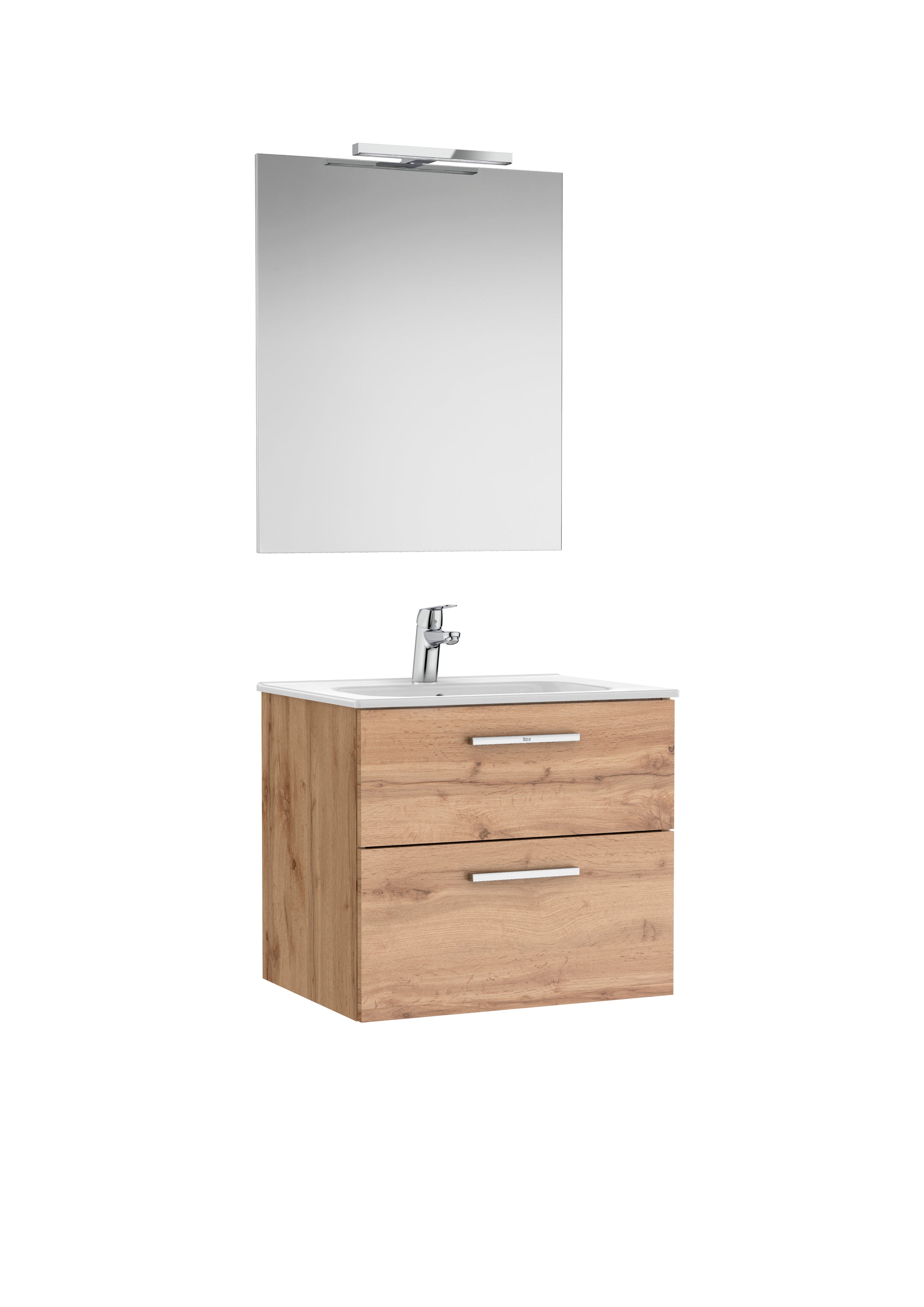 Roca 2 Drawer Vanity Basin & Unit Pack With  Mirror & Led Light 515(H) X 460Mm (D) 600Mm(W) Walnut