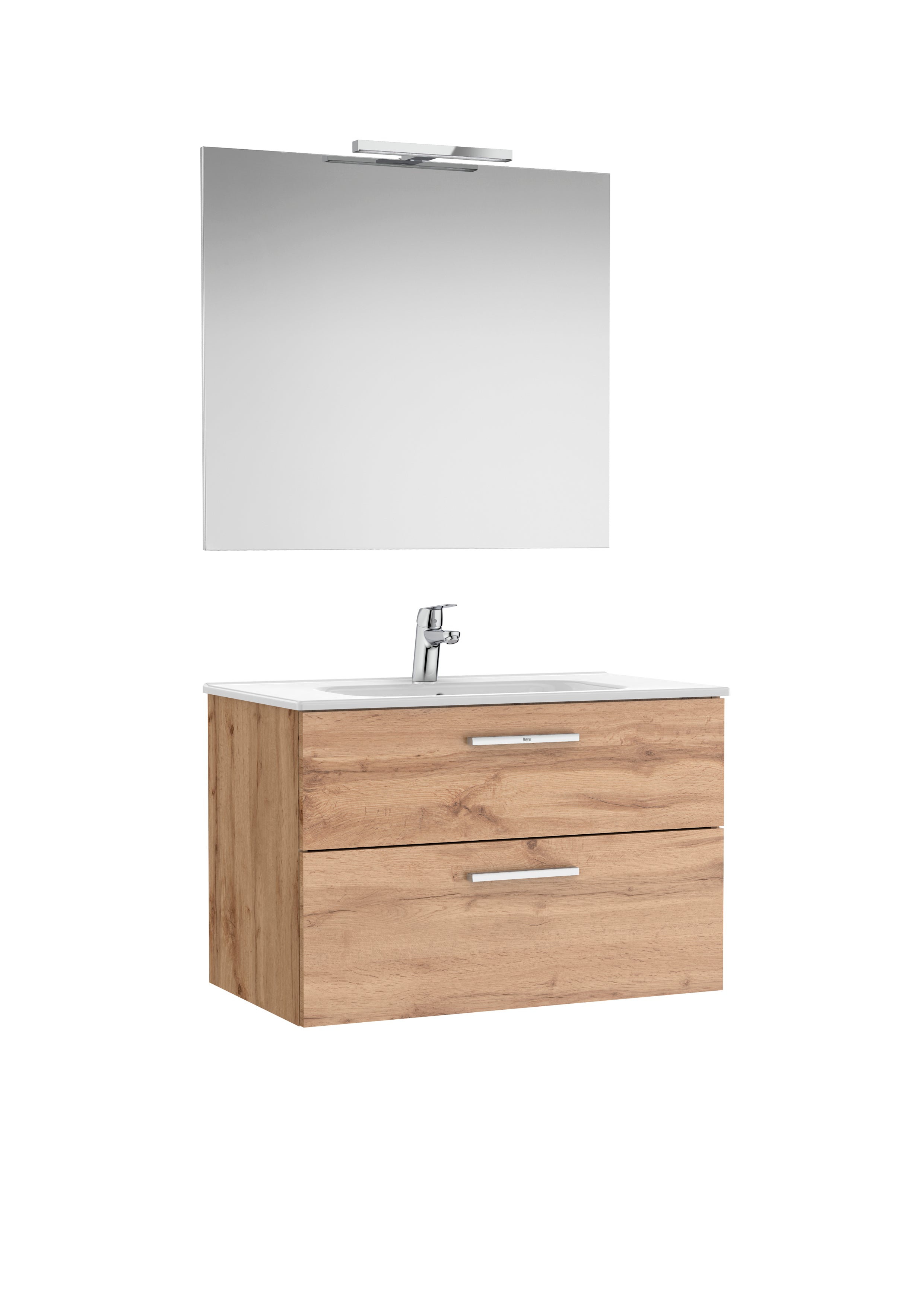 Roca 2 Drawer Vanity Basin & Unit Pack With  Mirror & Led Light 741(H) X 460Mm (D) 800Mm(W) Walnut