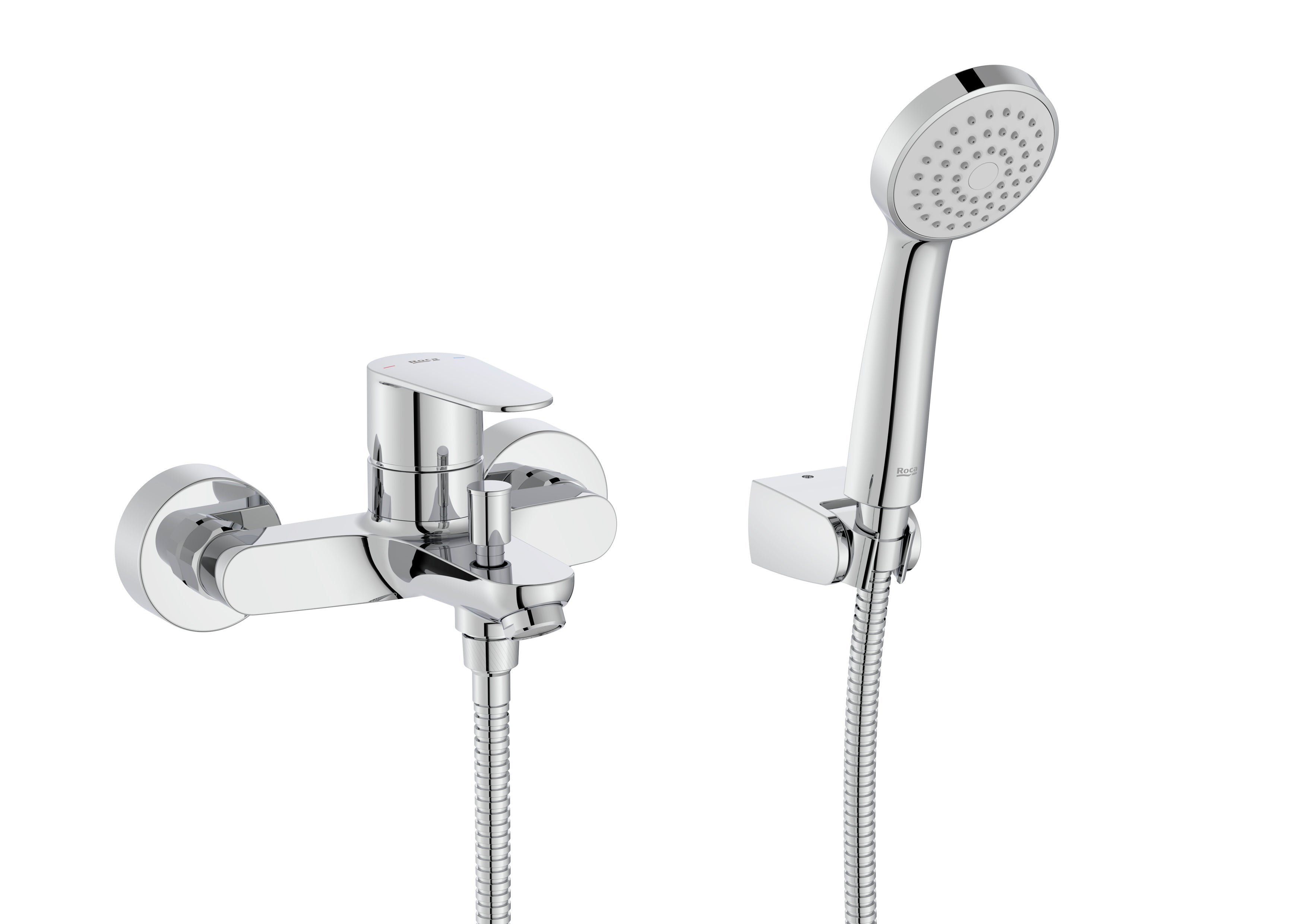 Roca Victoria Plus Wall-Mounted Bath-Shower Mixer With Hose, Handset And Handset Bracket