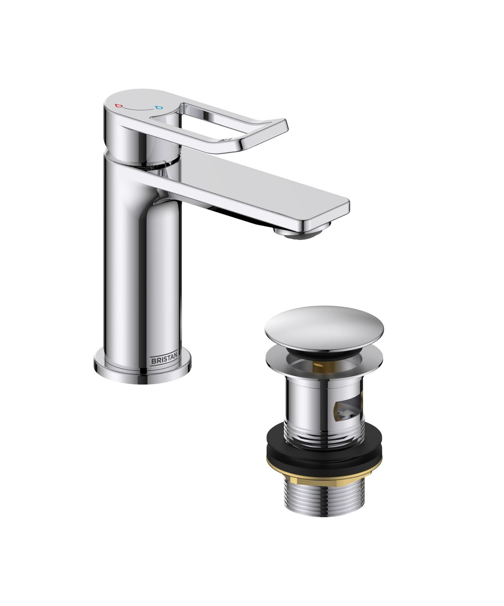 Bristan Saffron Eco start Small Basin Mixer Tap with Clicker Waste Chrome SAF ES SMBAS C