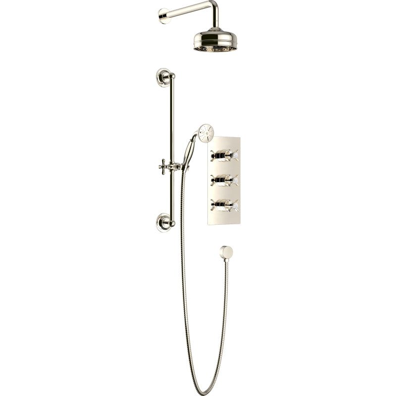 Heritage Dawlish Concealed Valve with Twin Integral Stopcocks Fixed Head and Flexible Kit Vintage Gold