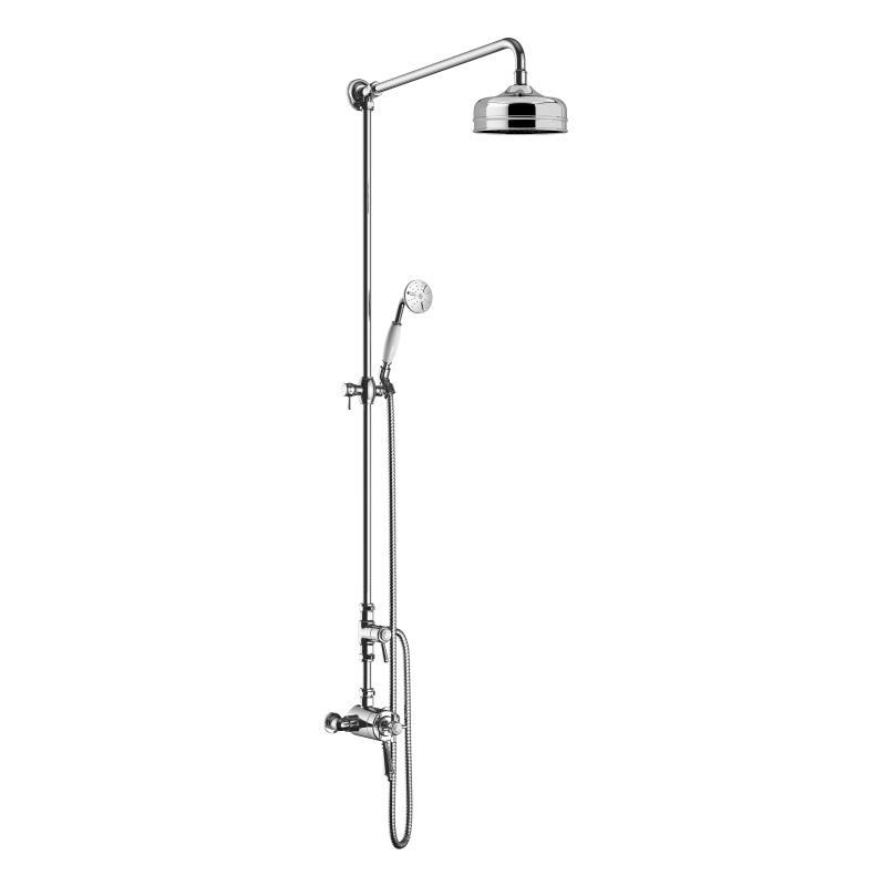 Heritage Dawlish Exposed Thermostatic Dual Control Shower Valve with Premium Fixed Riser Kit and Diverter to Handset Chrome