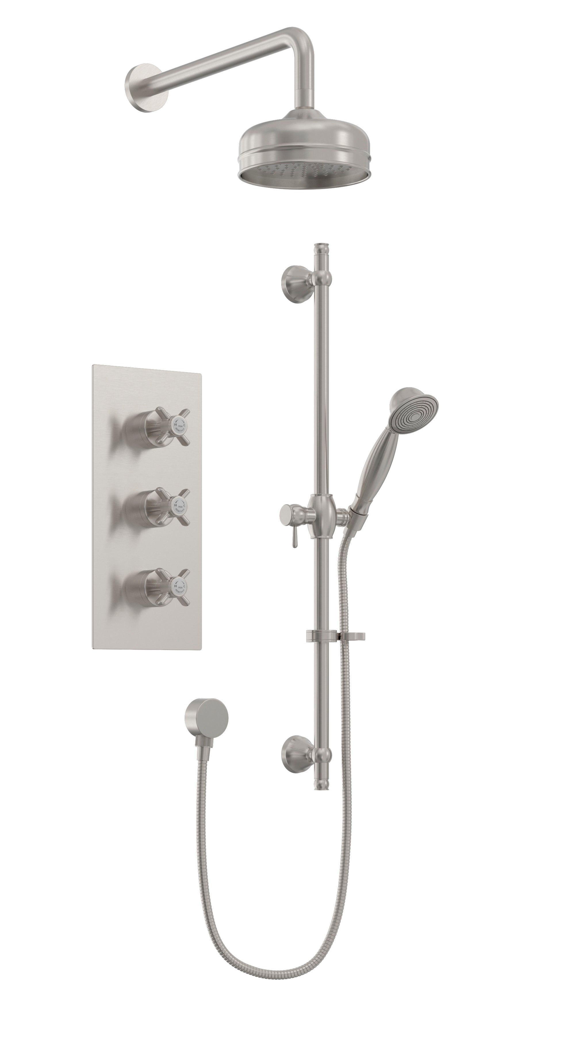 Heritage Dawlish Concealed Valve with Twin Integral Stopcocks Deluxe Fixed Head and Flexible Kit Brushed Nickel