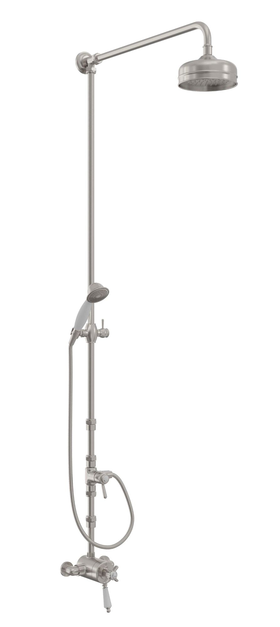 Heritage Dawlish Exposed Thermostatic Dual Control Shower Valve with Premium Fixed Riser Kit and Diverter to Handset Brushed Nickel