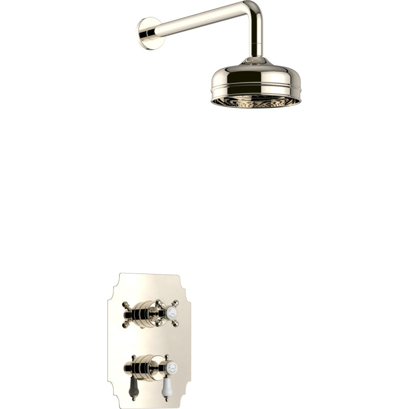 Heritage Glastonbury Recessed Thermostatic Dual Control Shower Valve with Premium Fixed Head Kit Vintage Gold
