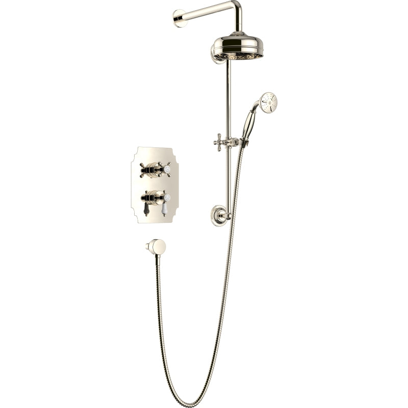 Heritage Glastonbury Recessed Thermostatic Dual Control Shower Valve with Premium Fixed Head and Flexible Riser Kits Vintage Gold