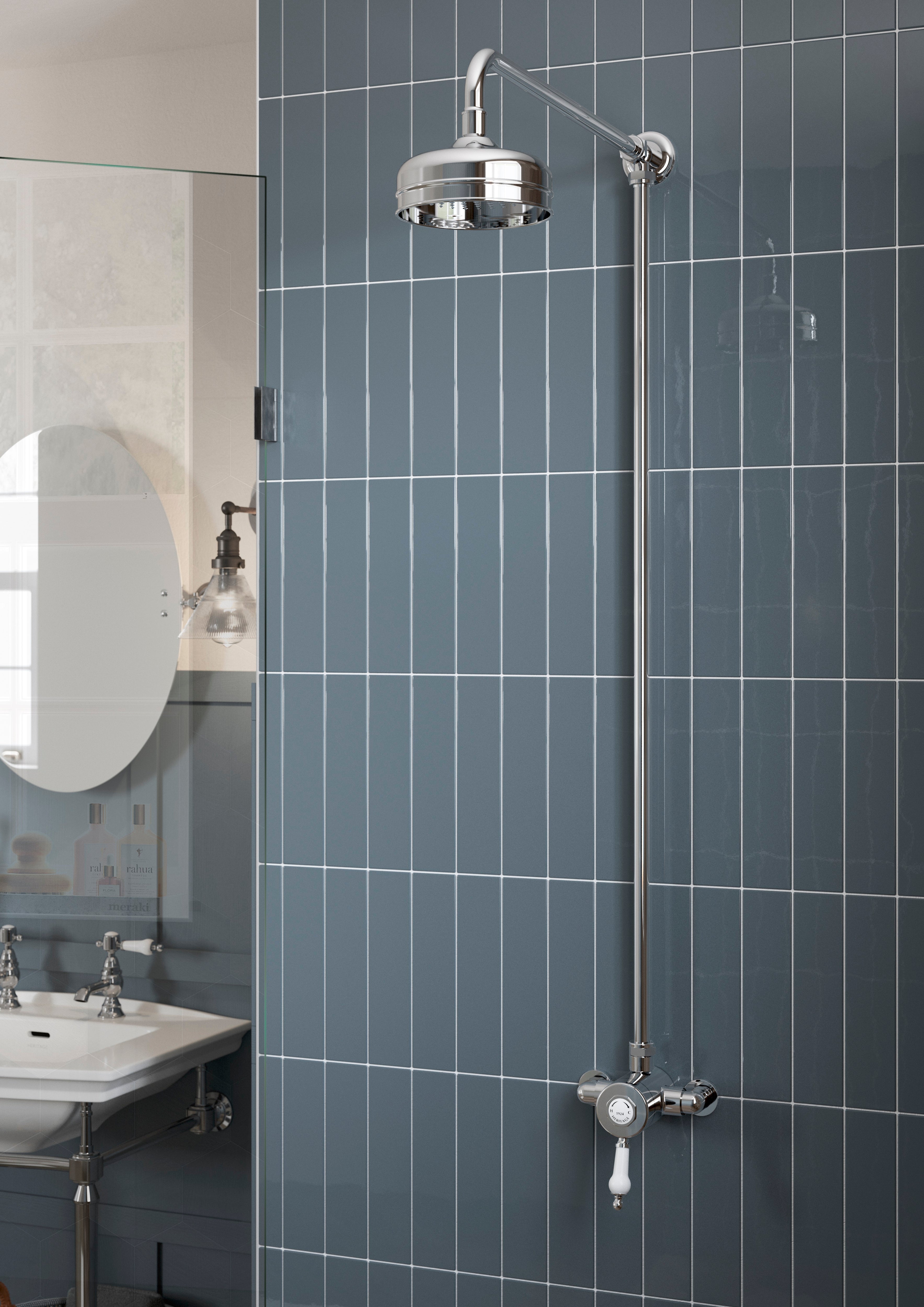Heritage Bathrooms Glastonbury Exposed Thermostatic Single Control Shower Valve with Premium Fixed Riser Kit Chrome