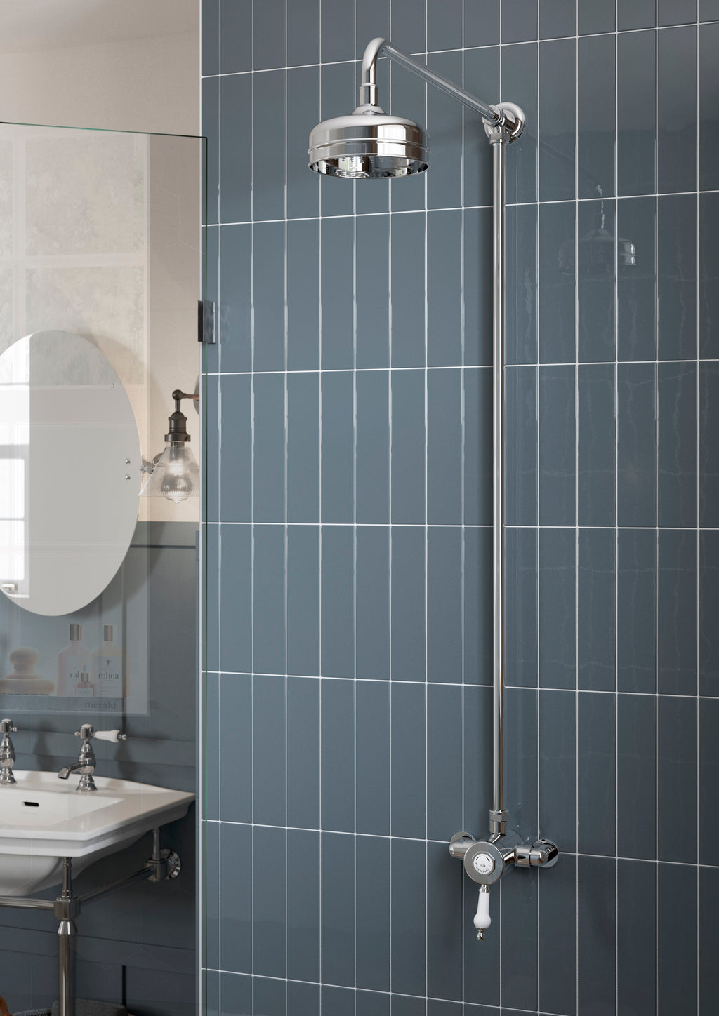 Heritage Bathrooms Glastonbury Exposed Thermostatic Single Control Shower Valve with Premium Fixed Riser Kit Chrome