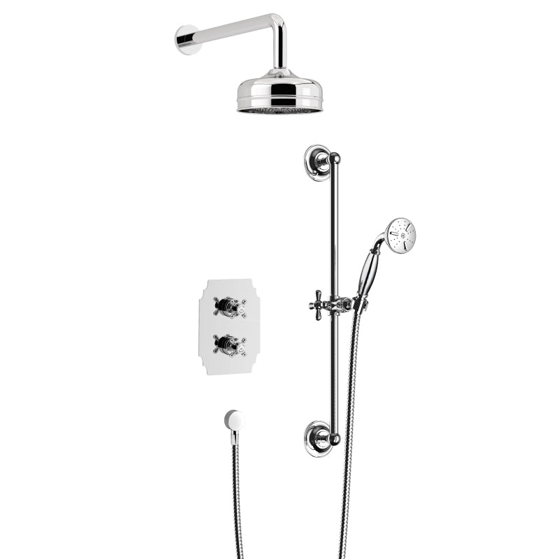 Heritage Hartlebury Recessed Thermostatic Dual Control Shower Valve with Premium Fixed Head and Flexible Riser Kits Chrome