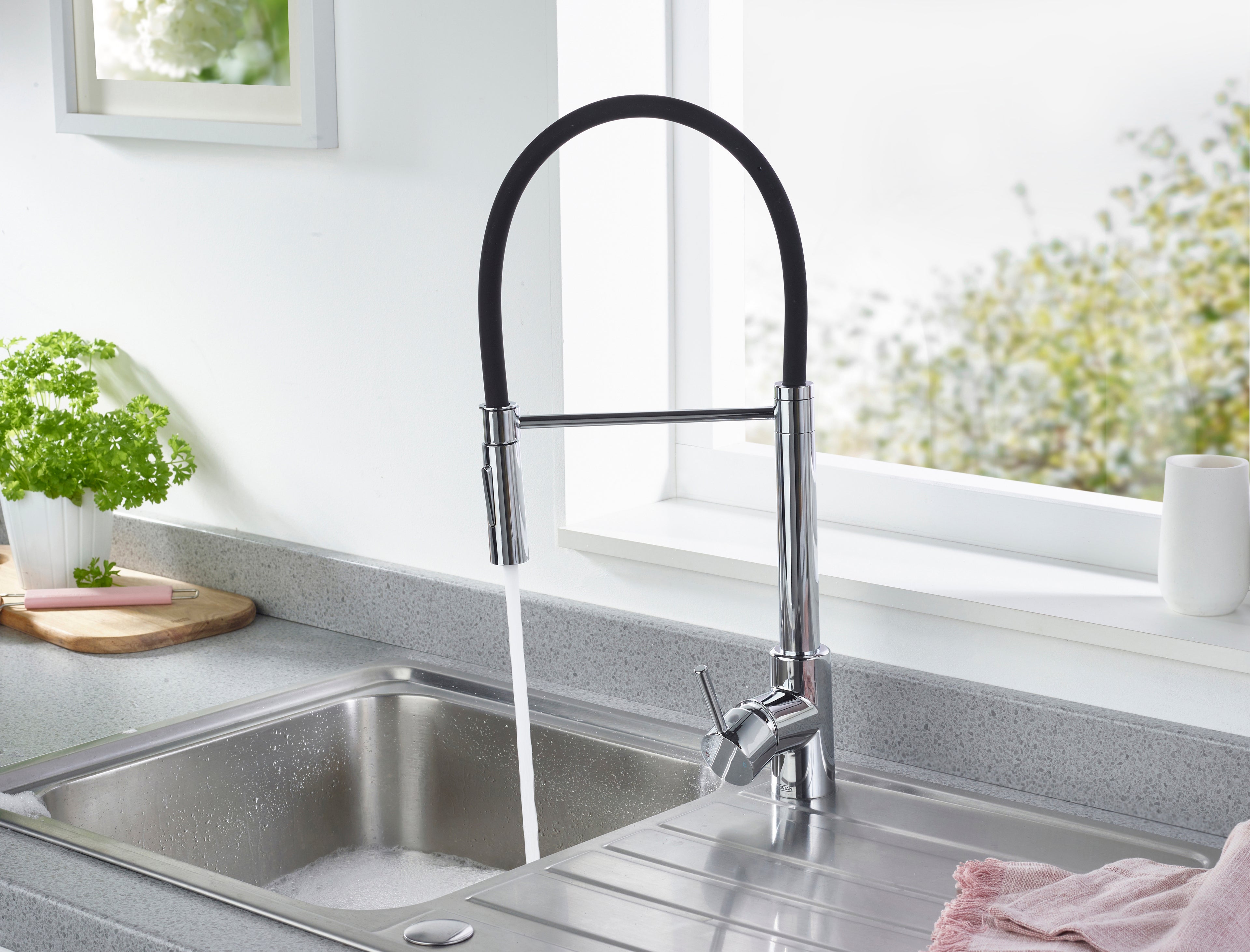 Bristan Silhouette Pairofessional Kitchen Sink Mixer Tap with pull-down hose Chrome SI PROSNK C