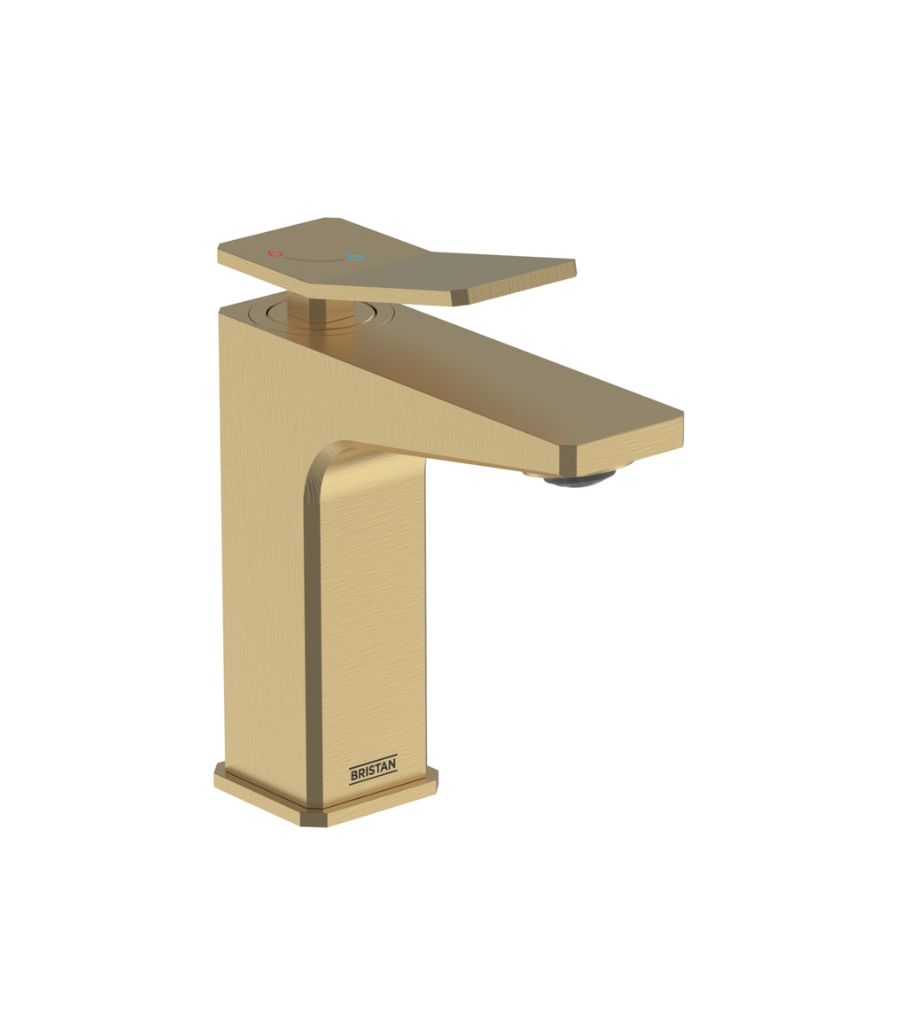 Bristan Tangram Eco Start Basin Mixer Tap with Clicker Waste Brushed Brass TAN ES BAS BB