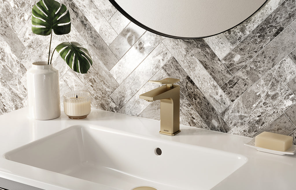 Bristan Tangram Eco Start Basin Mixer Tap with Clicker Waste Brushed Brass TAN ES BAS BB