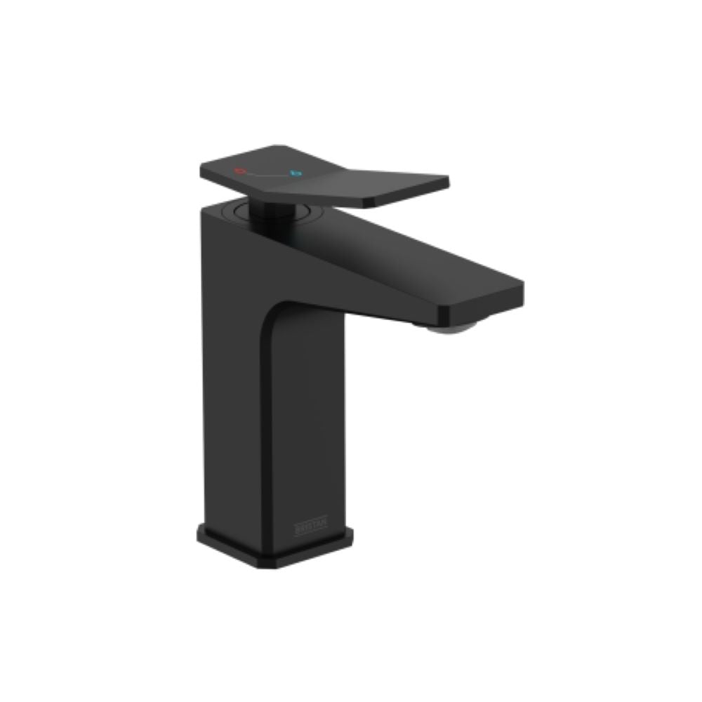 Bristan Tangram Eco Start Basin Mixer Tap with Clicker Waste Black TAN ES BAS BLK