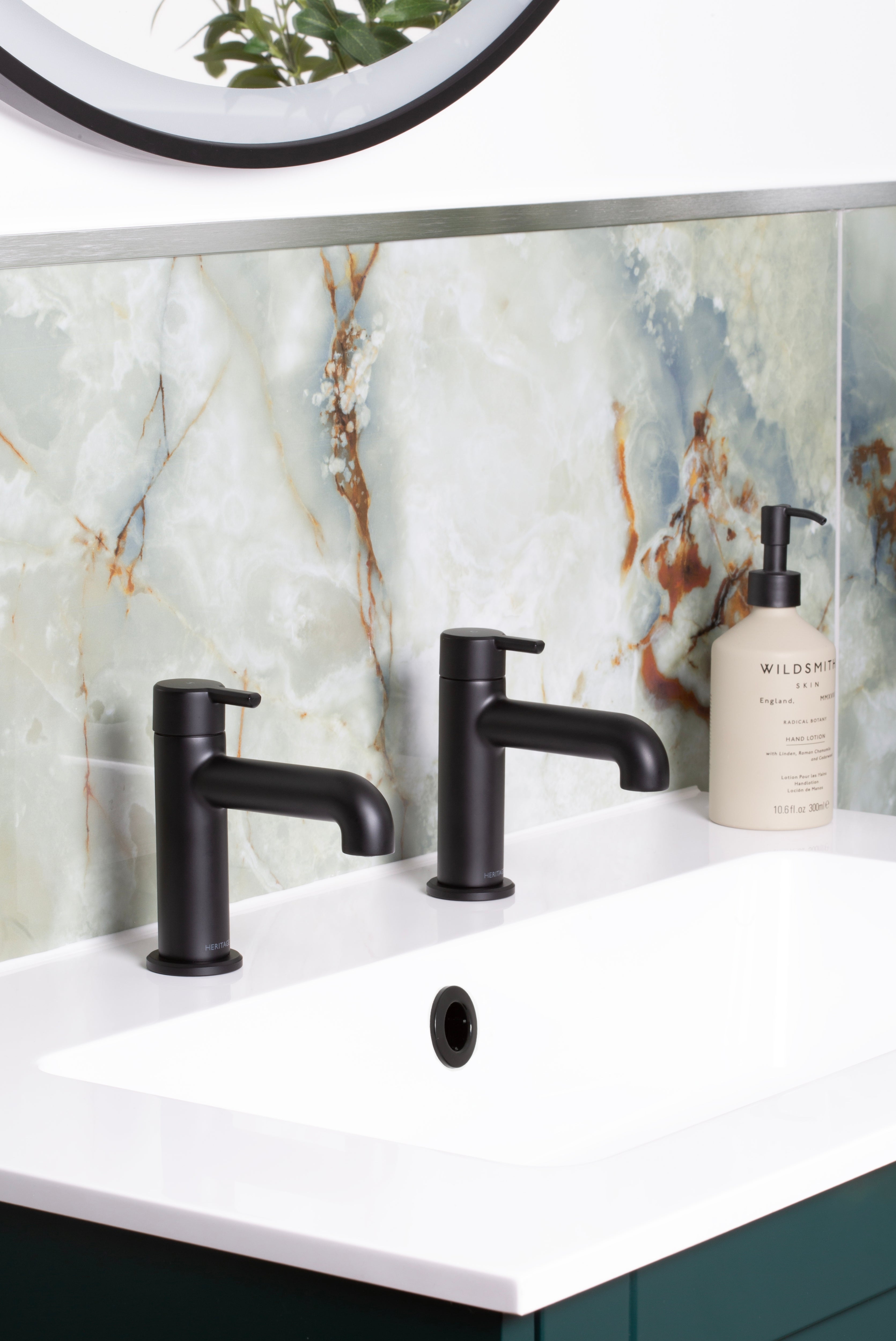 Heritage Dartmouth Basin Pillar Taps Matt Black