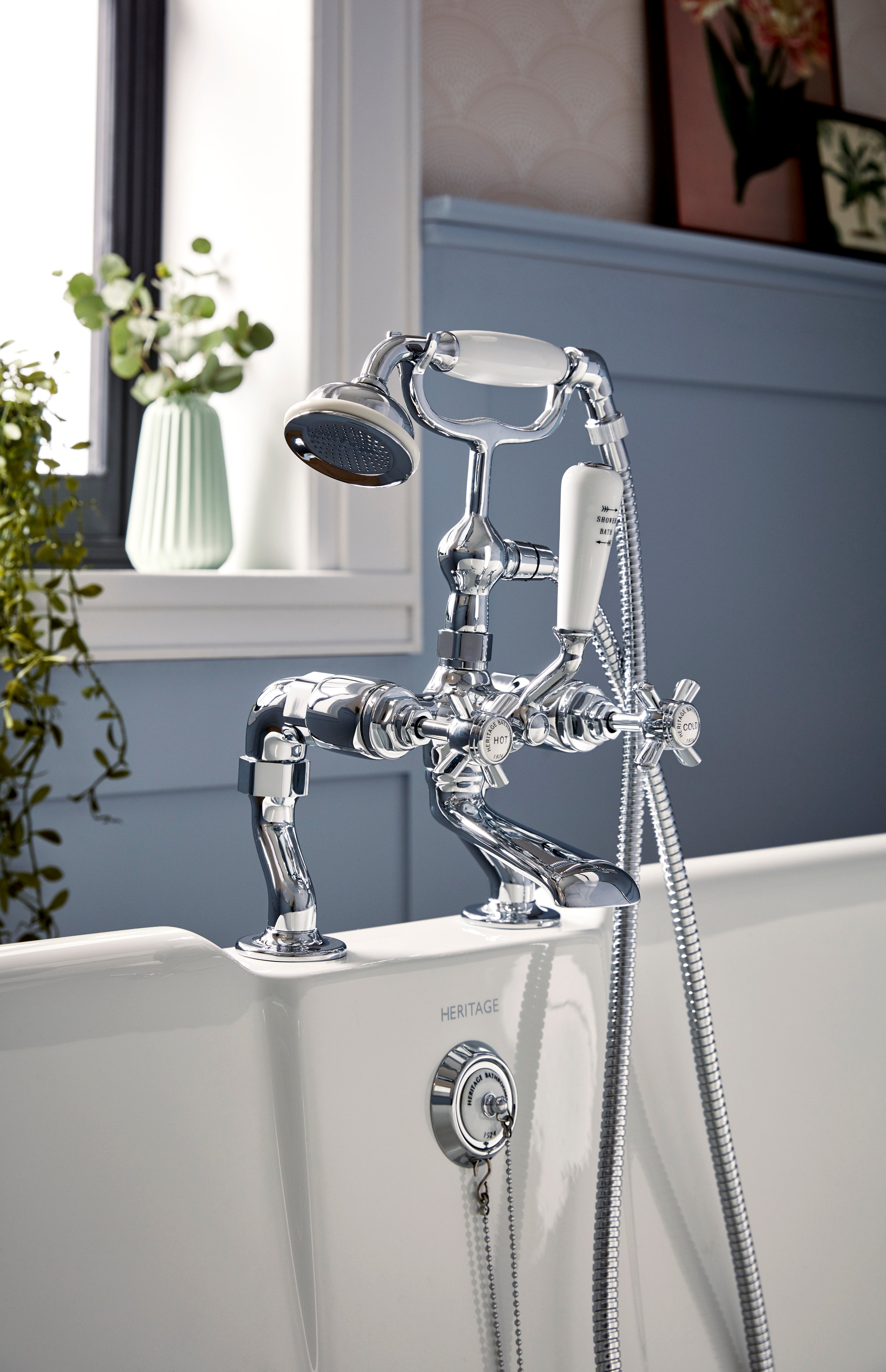 Heritage Dawlish Deck Mounted Bath Shower Mixer Tap Chrome