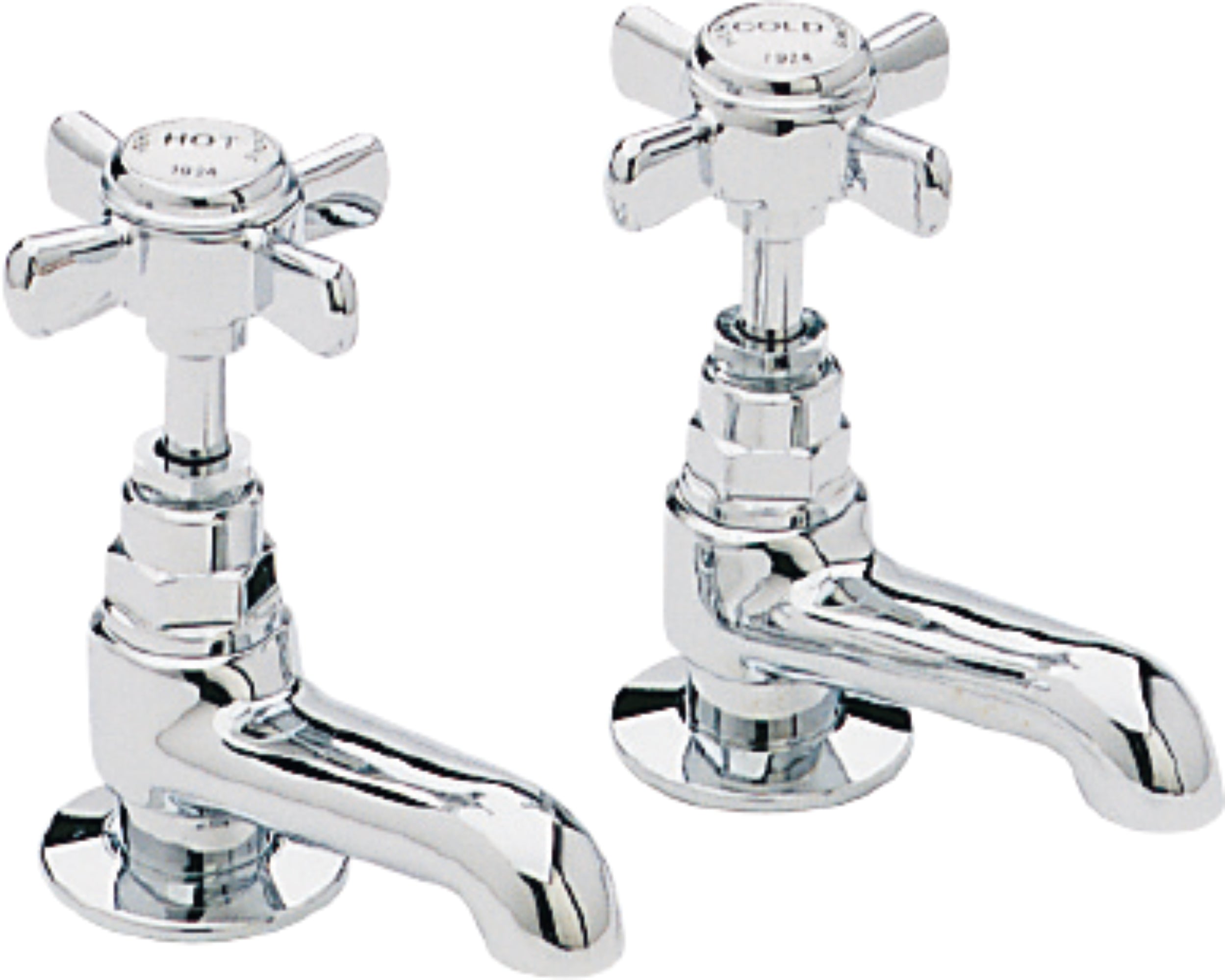 Heritage Dawlish Short Nose 1924 Basin Pillar Taps Quarter Turn Chrome