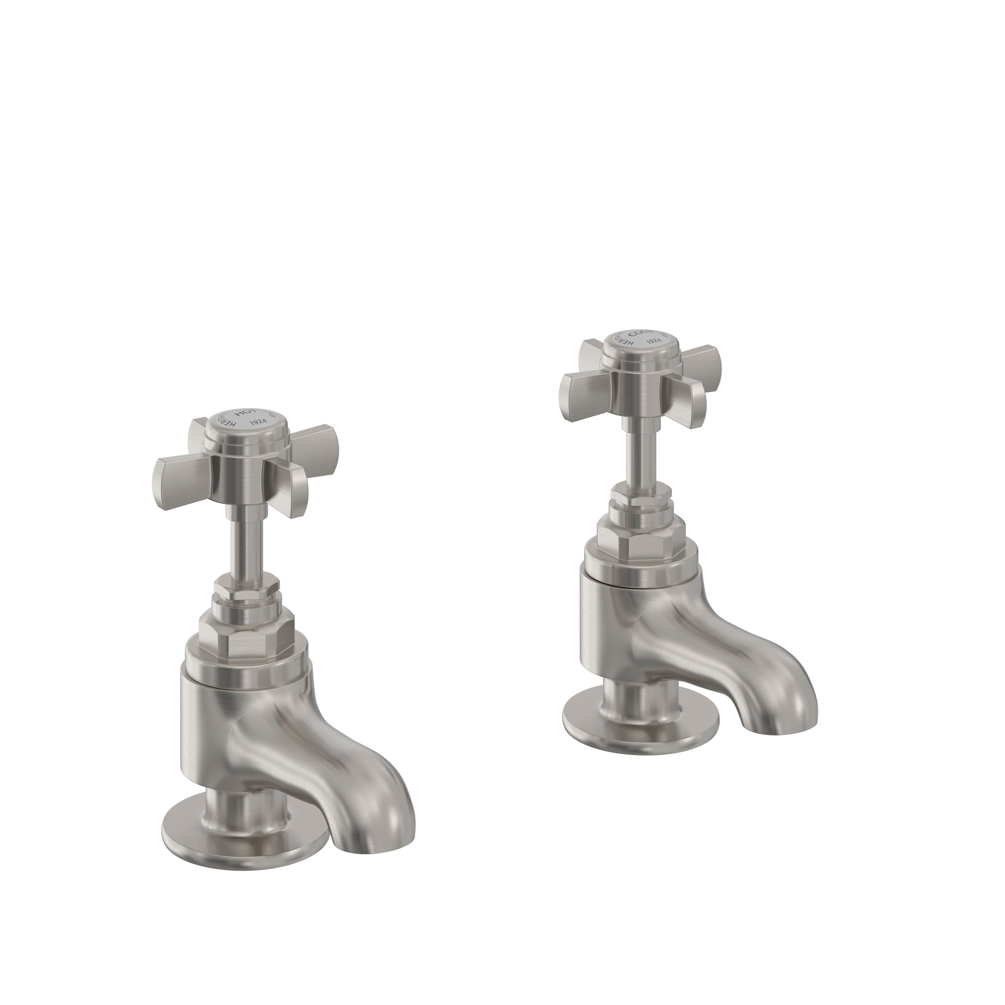 Heritage Dawlish Basin Pillar Taps Brushed Nickel