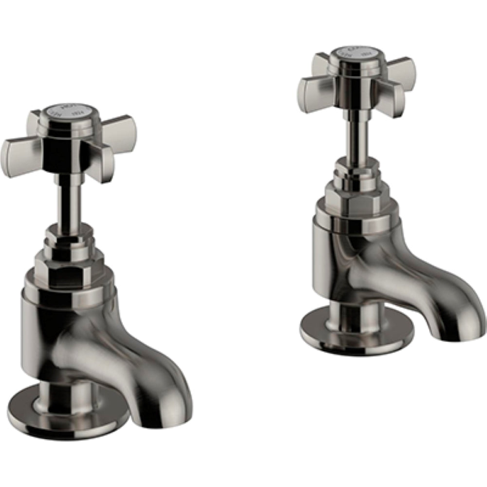 Heritage Dawlish Basin Pillar Taps Brushed Nickel