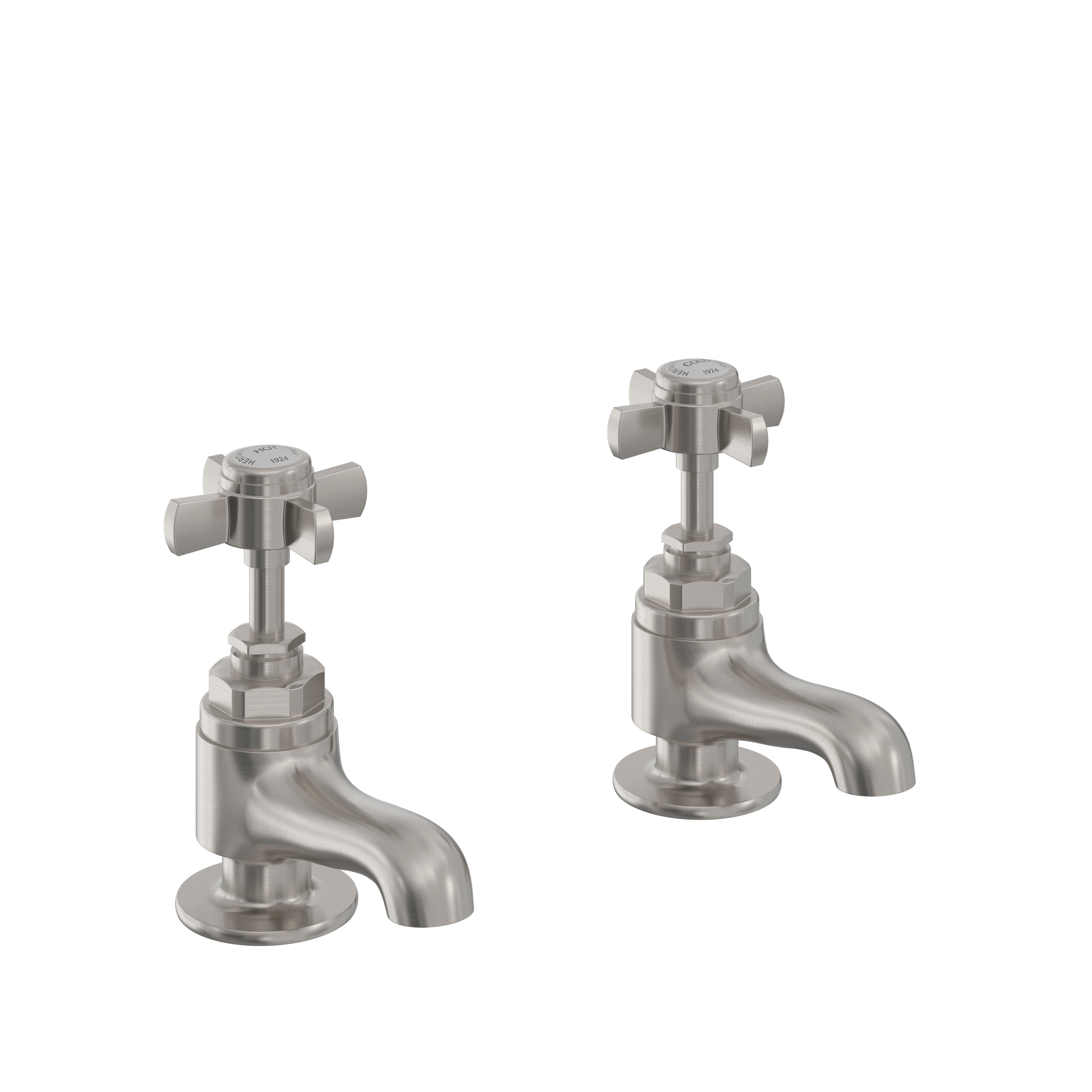 Heritage Dawlish Bath Pillar Taps Brushed Nickel