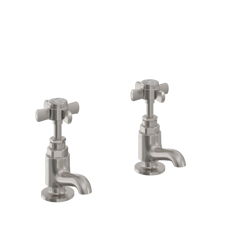 Heritage Dawlish Short Basin Pillar Taps Brushed Nickel