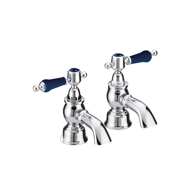 Heritage Glastonbury Bath Pillar Taps with Blue Levers Chrome