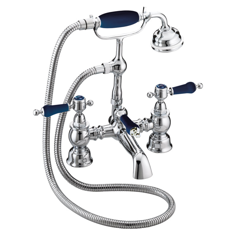 Heritage Glastonbury Bath Shower Mixer Tap with Blue Levers Chrome