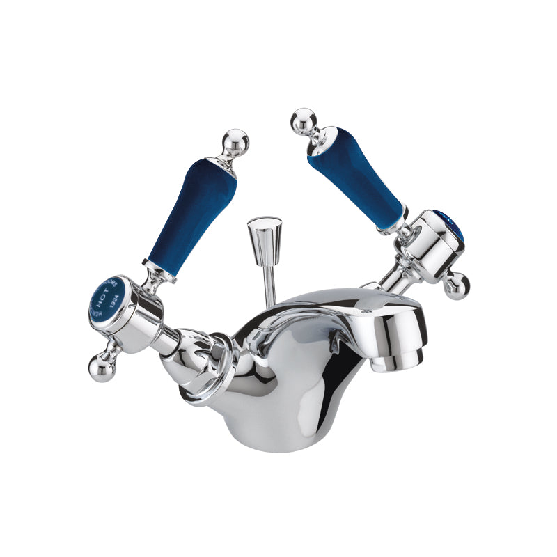 Heritage Glastonbury Basin Mixer Tap with Blue Levers Chrome