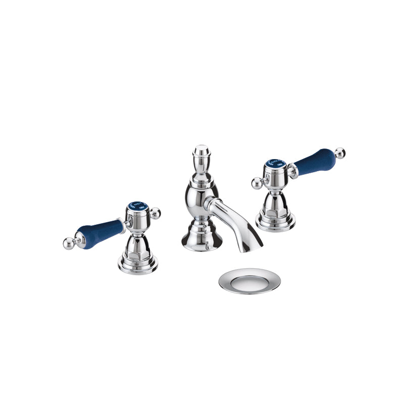 Heritage Glastonbury 3 Tap Hole Basin Mixer Tap with Blue Levers Chrome