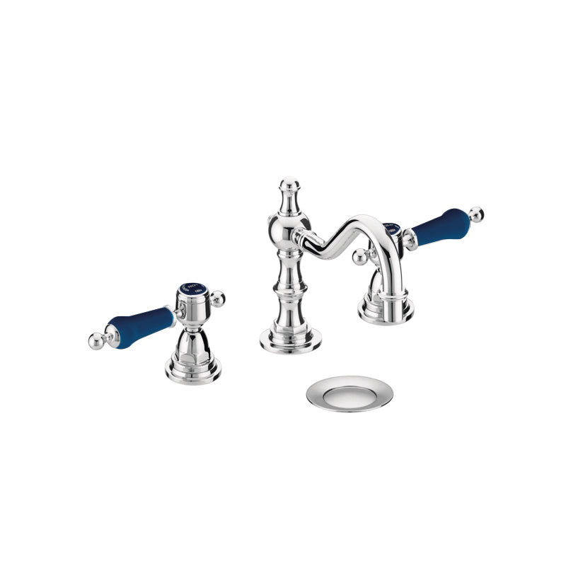 Heritage Glastonbury 3 Tap Hole Swivel Spout Basin Mixer Tap with Blue Levers Chrome