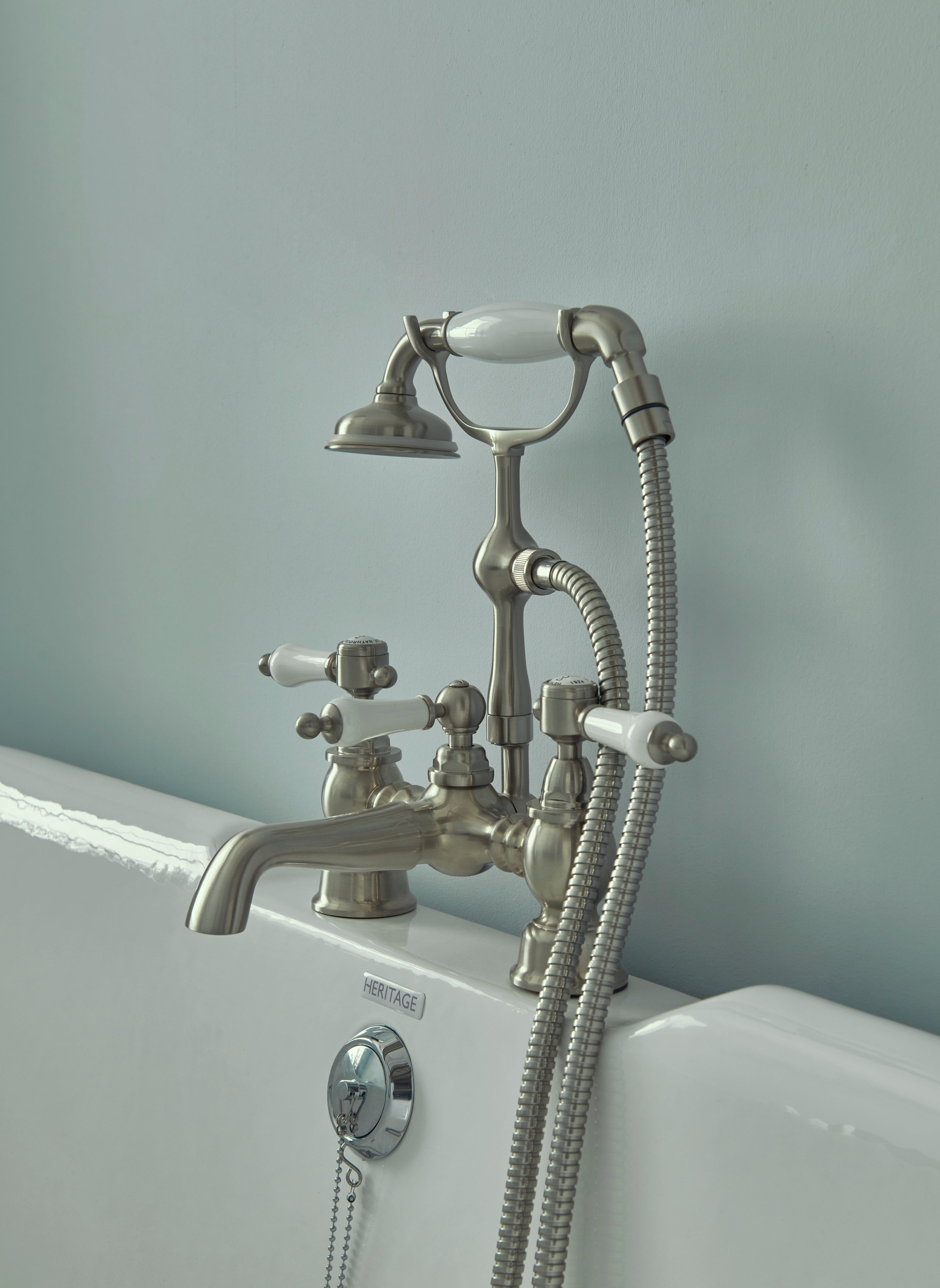 Heritage Glastonbury Deck Bath Shower Mixer Tap Chrome